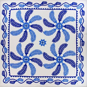 Blue & White Hand Applique Princess Feather QUILT TOP – Incredible vine border