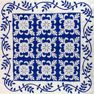 Blue & White Hand Applique Sand Dollar QUILT TOP – Incredible vine border finish