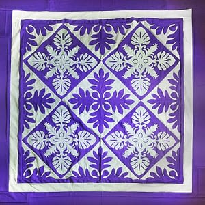 Purple & White – Hawaiian Sampler design QUILT TOP – All Hand Applique ! – Queen