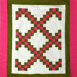 Green & Pink Irish Chain patchwork QUILT TOP lap or baby size