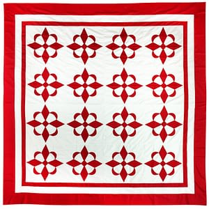 Hand Applique Red and White Compass styled QUILT TOP