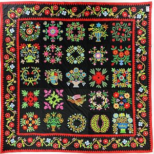 Hand Applique Baltimore Album Sampler QUILT TOP – The Best ! Sm. border details