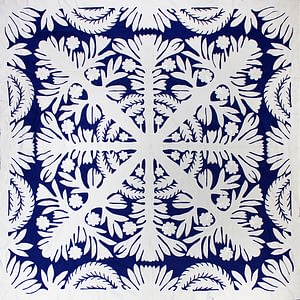 Royal Blue & White – Hawaiian Design QUILT TOP – All Hand Applique! – Queen