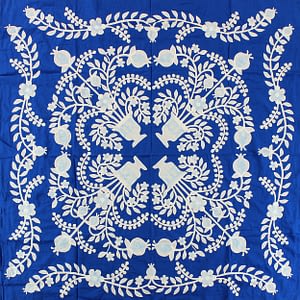 Blue & White Floral Baskets Hand Applique WALL QUILT TOP Incredible sm. details