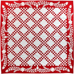 Hand Applique Hawaiian design QUILT TOP – Impeccable Quality Red & White