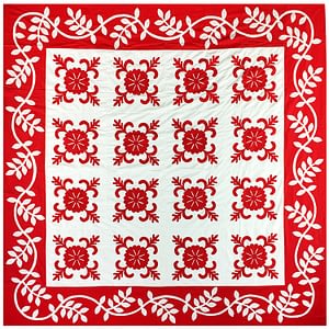 Red & White Hand Applique Sand Dollar QUILT TOP – Incredible vine border finish