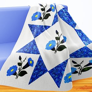 Large Hand Applique Morning Glory Star design QUILT TOP – Queen size masterpiece