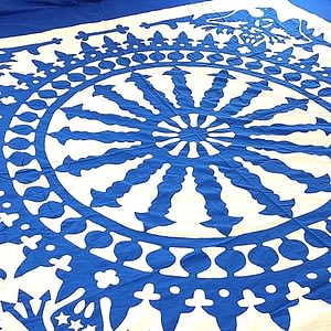 Blue & White Ships Wheel w/ Eagles Hand Applique QUILT TOP – Incredible border