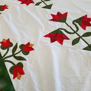 Hand Applique Carolina Lily – QUILT TOP – Queen, Traditional Must See Design