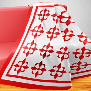 Hand Applique Red and White Compass styled QUILT TOP