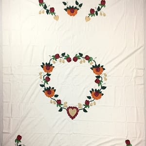 Soft colors – Floral Heart Hand Applique – QUILT TOP Large size, fine work