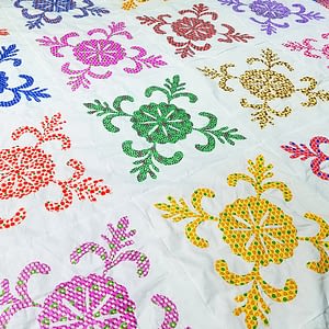 Multi Color Hand Applique Sand Dollar QUILT TOP Picket Fence border – Queen