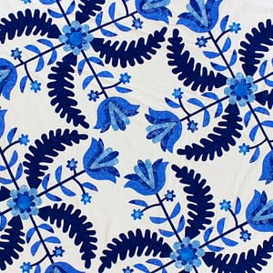 Blue & White Hand Applique Princess Feather Tulips QUILT TOP – Nice vine borders