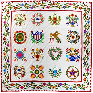 Hand Applique Baltimore Album QUILT TOP – intricate details – Queen size