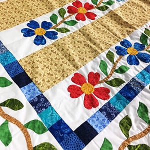 New Hand Applique – Country Floral Baby or Wall – QUILT TOP