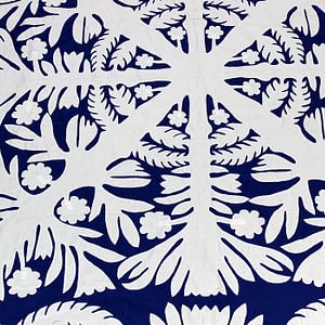 Royal Blue & White – Hawaiian Design QUILT TOP – All Hand Applique! – Queen