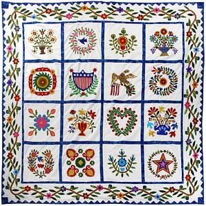 Hand Applique Baltimore Album QUILT TOP – intricate details – Queen size