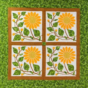 Unique Sunflower Hand Applique – Couch Throw size QUILT TOP – Fun & Graphic