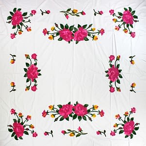 Hand Applique 40’s style floral design QUILT TOP – Pink, Green & White – Queen