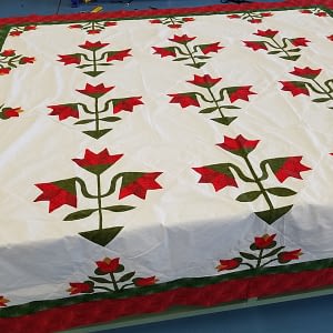 Hand Applique Carolina Lily – QUILT TOP – Queen, Traditional Must See Design