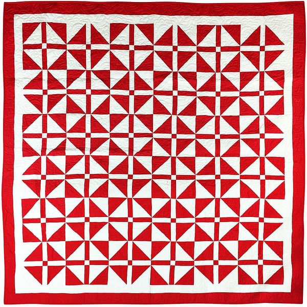 Red & White Churn Dash var. FINISHED QUILT - Intricate quilting - Image 5