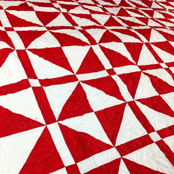 Red & White Churn Dash var. FINISHED QUILT - Intricate quilting - Image 3