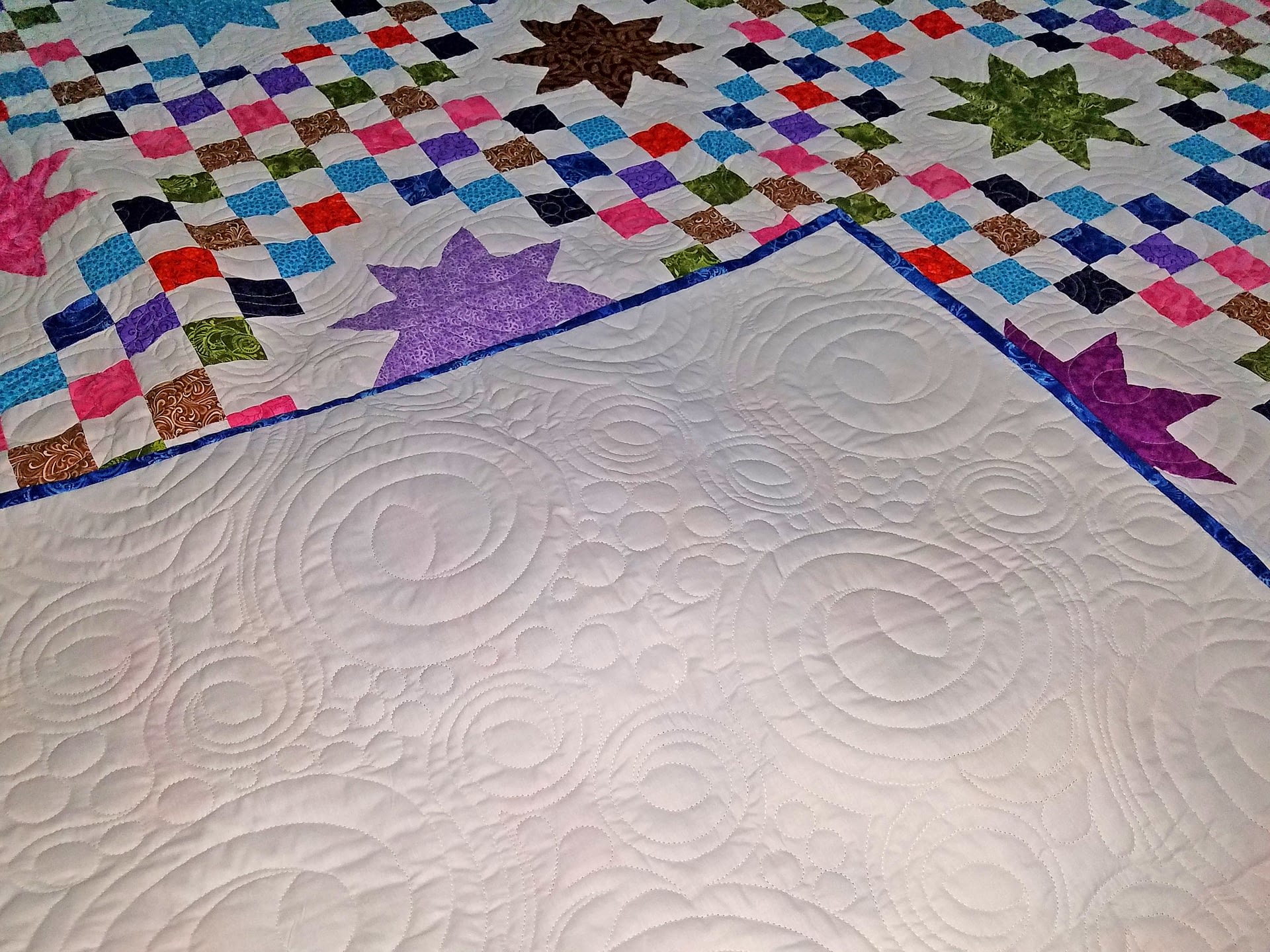 Triple Double Irish Chain w/ Stars FINISHED QUILT – Multi Color Queen